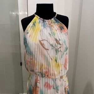 MSK Pleated Blouson Maxi Dress 14 Watercolor Spring Gown